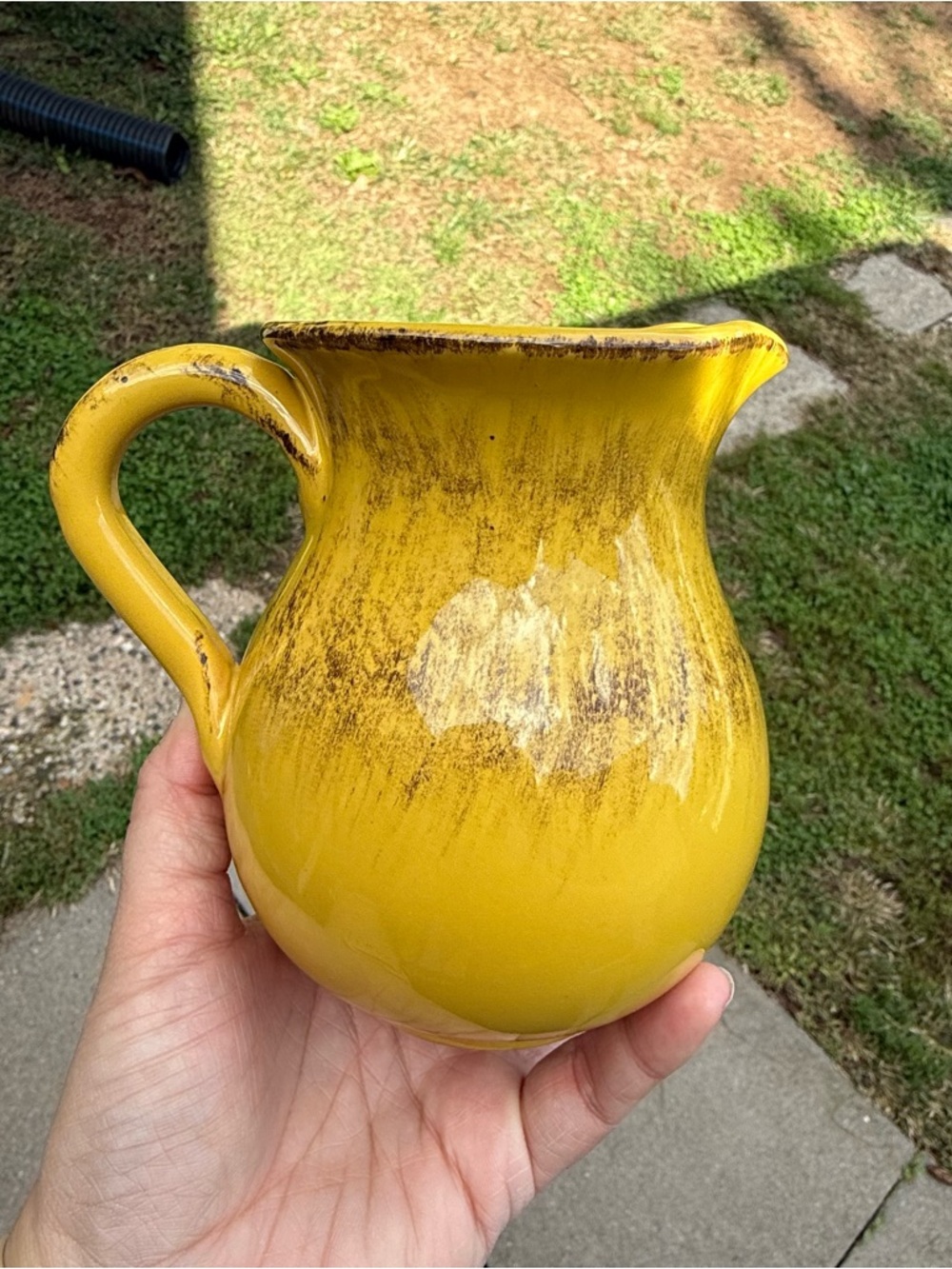 Vintage Italian Made In Italy Yellow Pitcher Vase Ceramic Farmhouse 5.25”